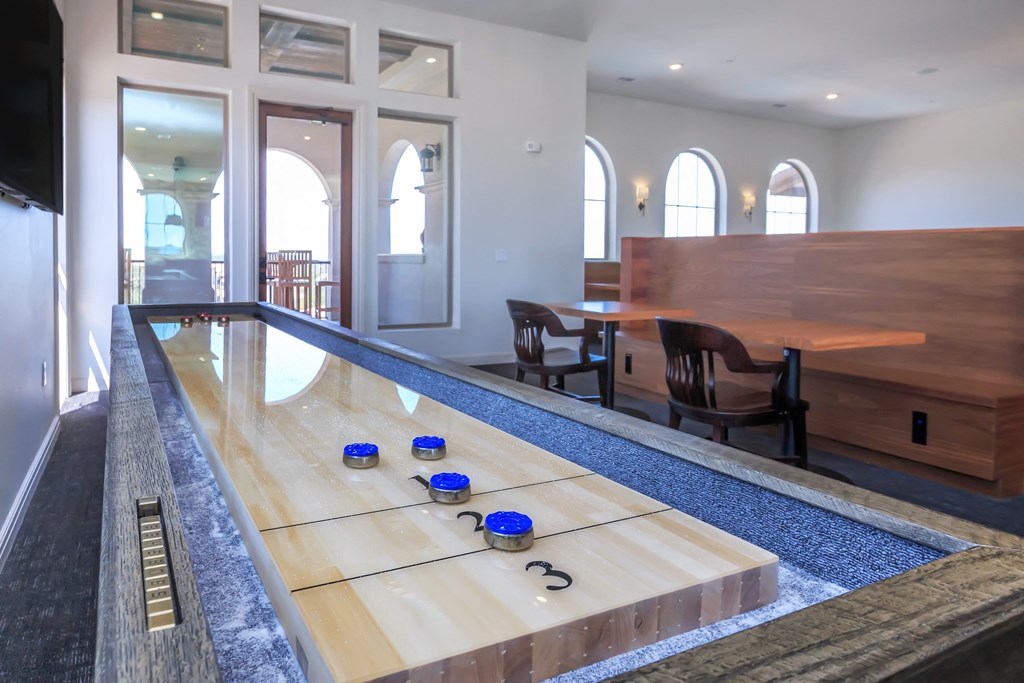 Resident lounge with shuffleboard