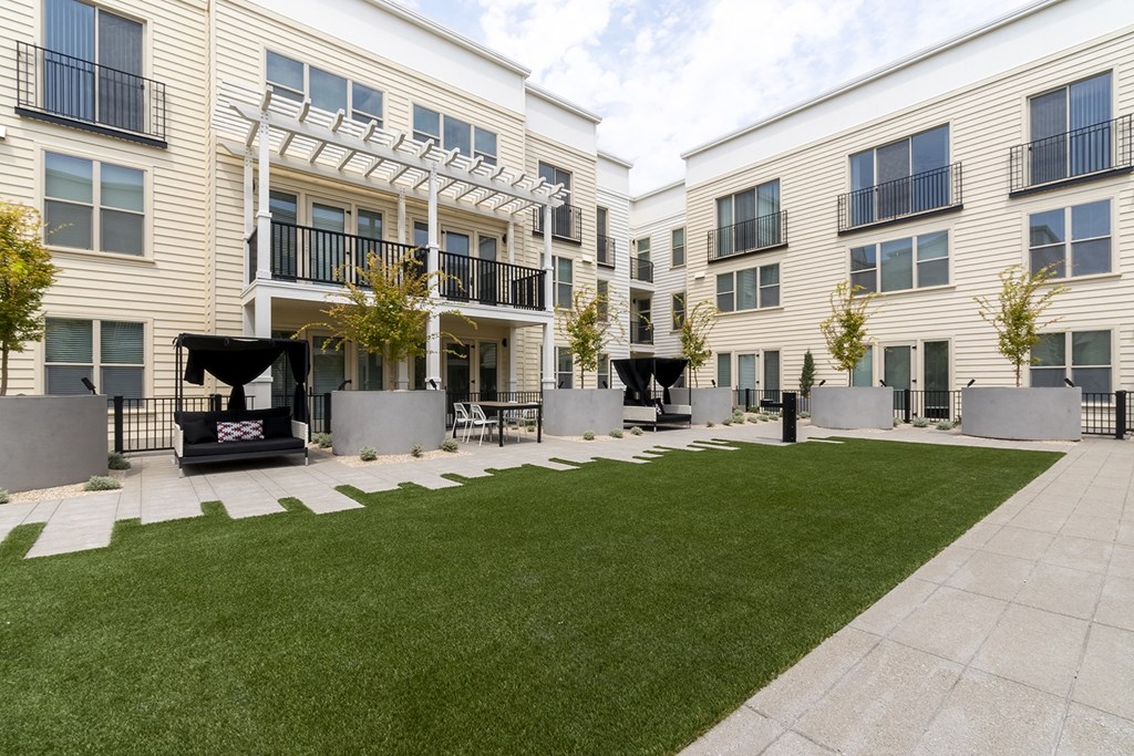 outdoor grass and cabana for seating
