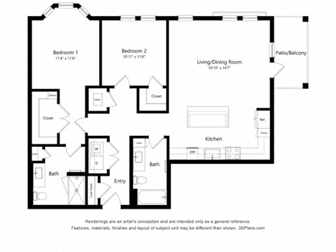 a floor plan of a unit with a bedroom and a living room