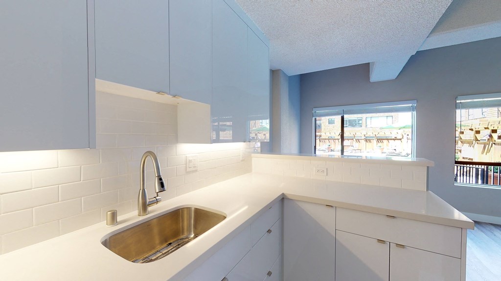 a kitchen with a sink and a window