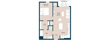 A 2D rendered image of a modern apartment.