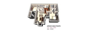2x2 large Floor plan 1030 sf