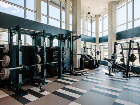 A gym with a black and white checkered floor.