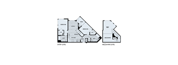 A floor plan of a house with an entry level and a mezzanine level.