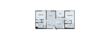 A black and white image of a house floor plan with labeled rooms.