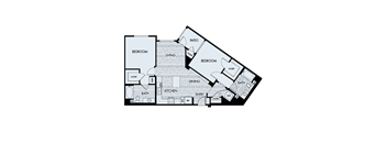 A black and white image of a house floor plan with labeled rooms.