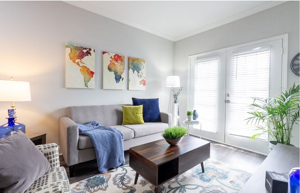 a living room with a couch and a coffee table