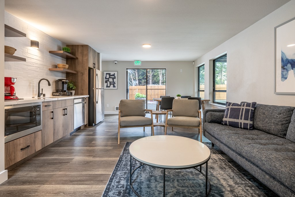 a living room with a couch and a coffee table