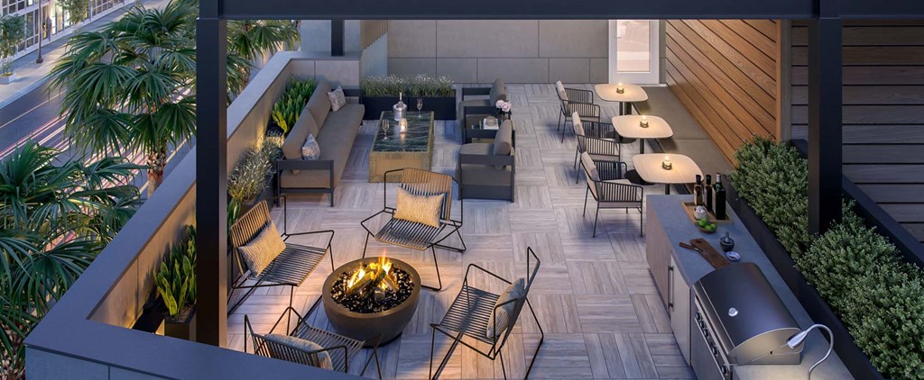 a rendering of a patio with chairs and tables