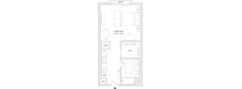 A floor plan of a living space with a living area, W/D, WIC, and REF labeled.