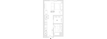 A floor plan of a small apartment with a living area, W/D, WIC, and REF labeled.