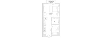 A floor plan of a home with a living area, private balcony, and a W/D.