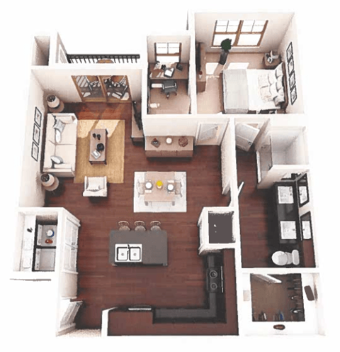 a 3d drawing of a floor plan of a house