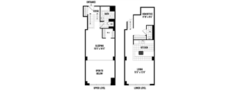 A floor plan of a two-level home with labeled rooms such as entrance, foyer, bath, den/office, sleeping, kitchen, living, and open to below.
