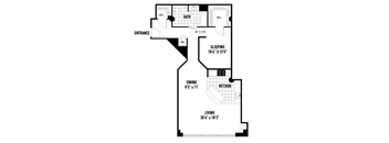 A black and white image of a floor plan for a small apartment.