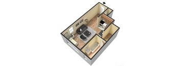 a floor plan of a small apartment with a living room and a bedroom