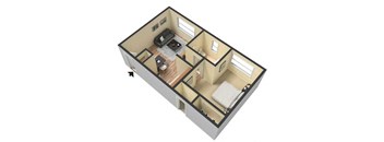 a floor plan of a small apartment with a couch and a chair
