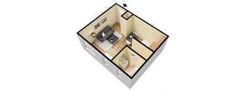 a small living room with a couch and a chair