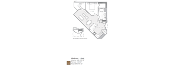 A floor plan of an apartment with a total area of 648-742 square feet.