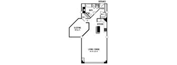 a floor plan of a small house with a bedroom and a living room