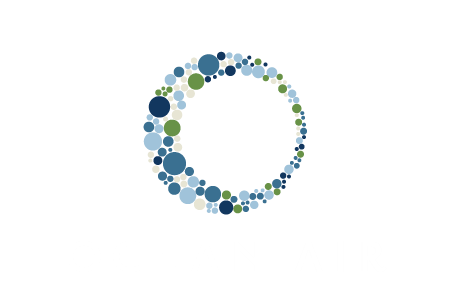 a circle of blue and green spheres on a white background