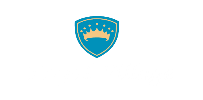 a logo with a blue shield with a crown on it
