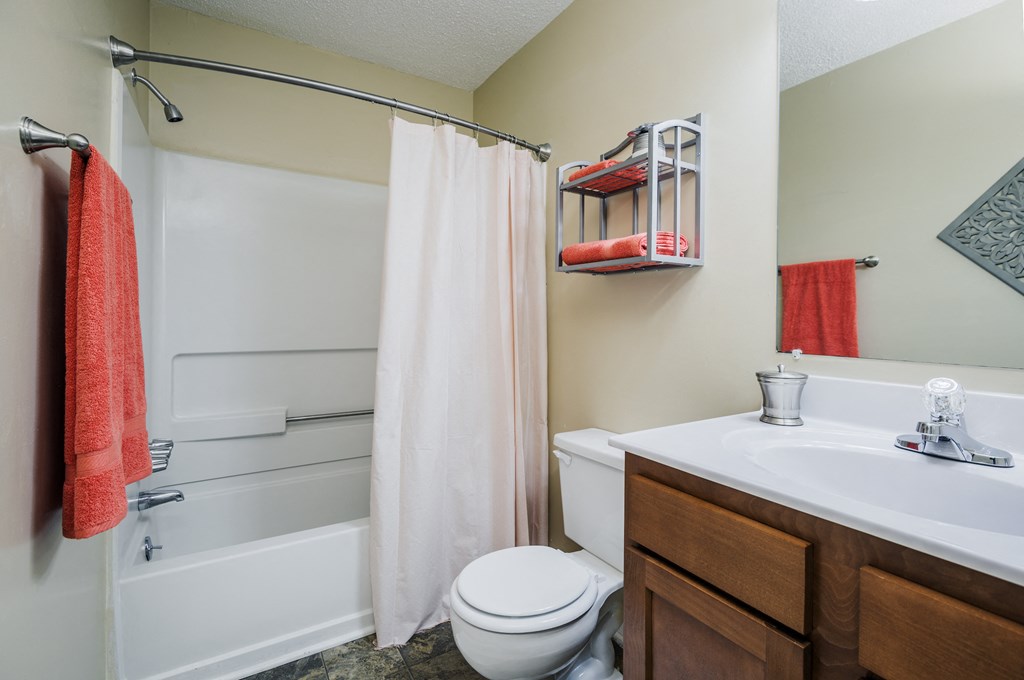 the preserve at ballantyne commons apartment bathroom with sink toilet and shower