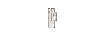 A floor plan of a 1 bedroom apartment with a living room, kitchen, bathroom and bedroom.
