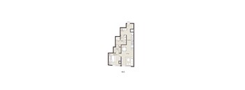 A floor plan of an apartment with a living room, kitchen, and two bedrooms.