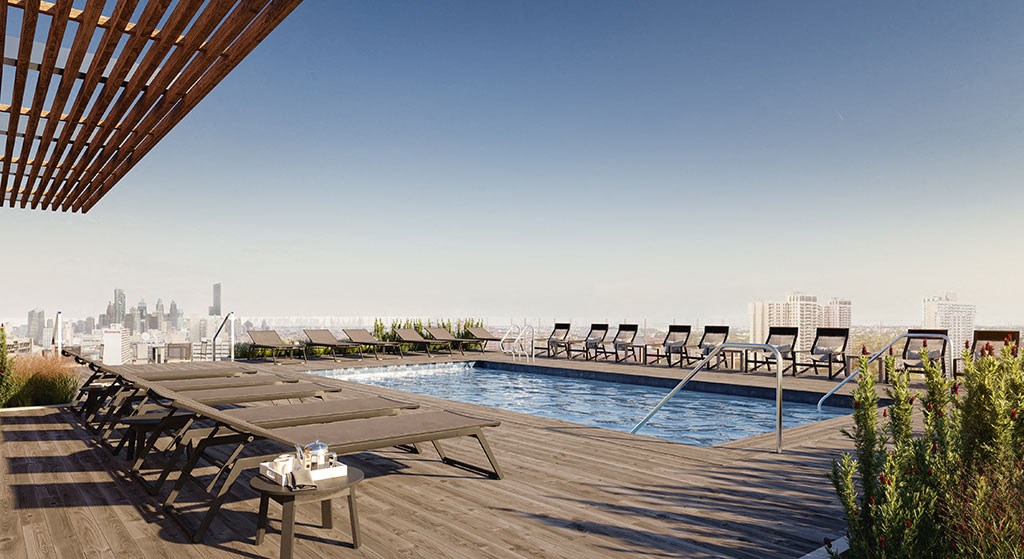 a swimming pool on the roof of a building