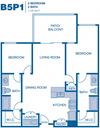 B5P1 Floor Plan B5P1 1,134 sq.ft. Floor Plan at Sherman Circle, Van Nuys