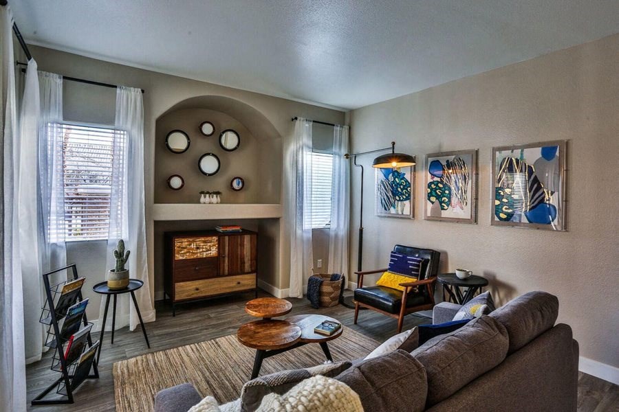 Living Room With Fireplace at Solitude at Centennial, Las Vegas, Nevada