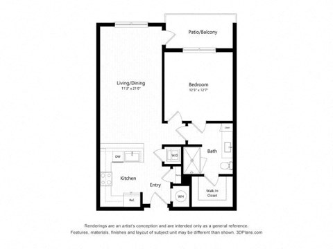 a floor plan of a unit with a bedroom and a living room