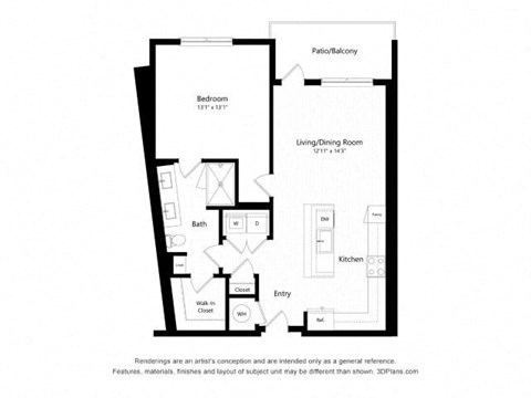a floor plan of a unit with a bedroom and a living room