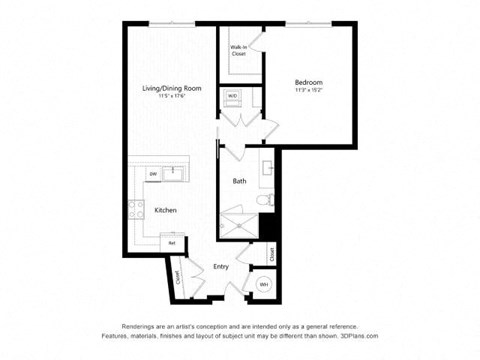 a floor plan of a unit with a bedroom and a living room