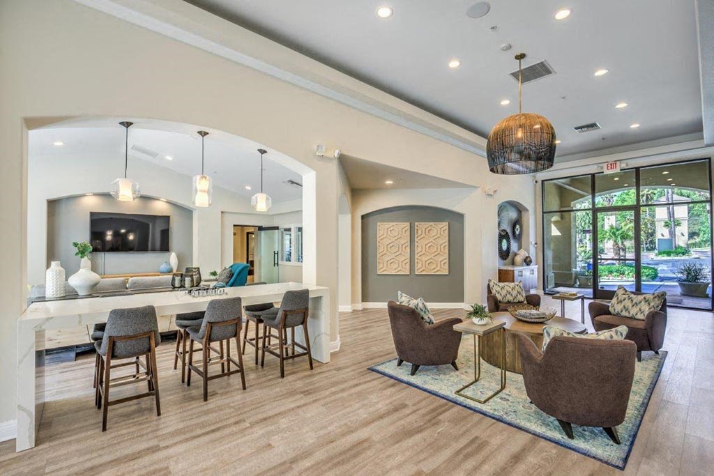 Clubhouse interior area  at Stone Canyon Apartments, California