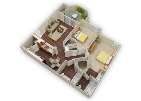2 bed 2 bath Terrazo floor plan  at Stone Canyon Apartments, California