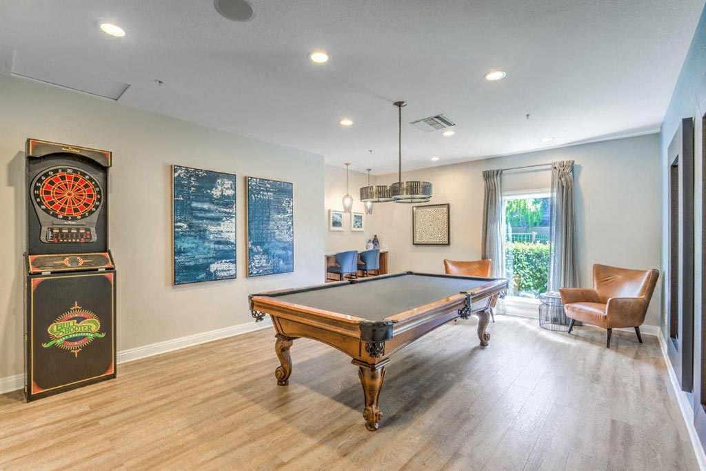 Billiards Table and Darts Billiards Table and Darts at Stone Canyon Apartments Clubhouse with Billiards Table and Darts at Stone Canyon Apartments, Riverside