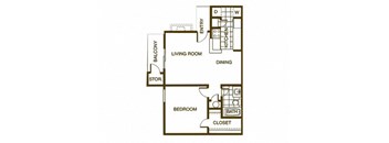1B floor plan 643 sf