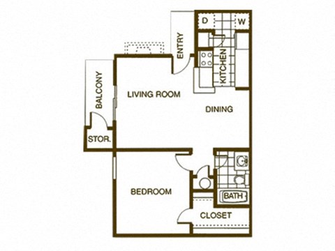 1B floor plan 643 sf
