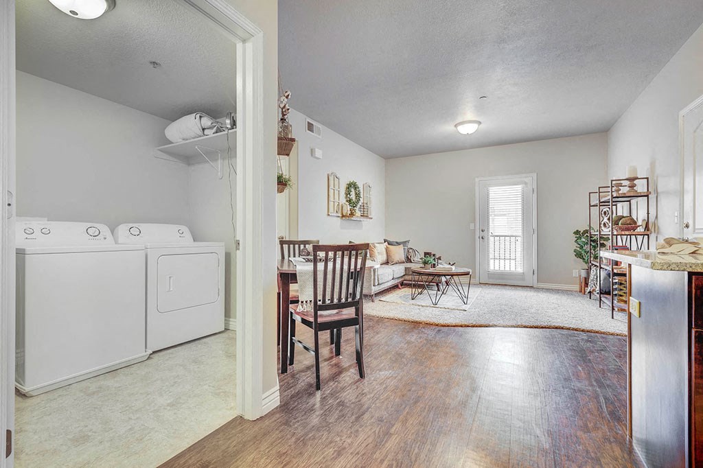 living room and laundry room