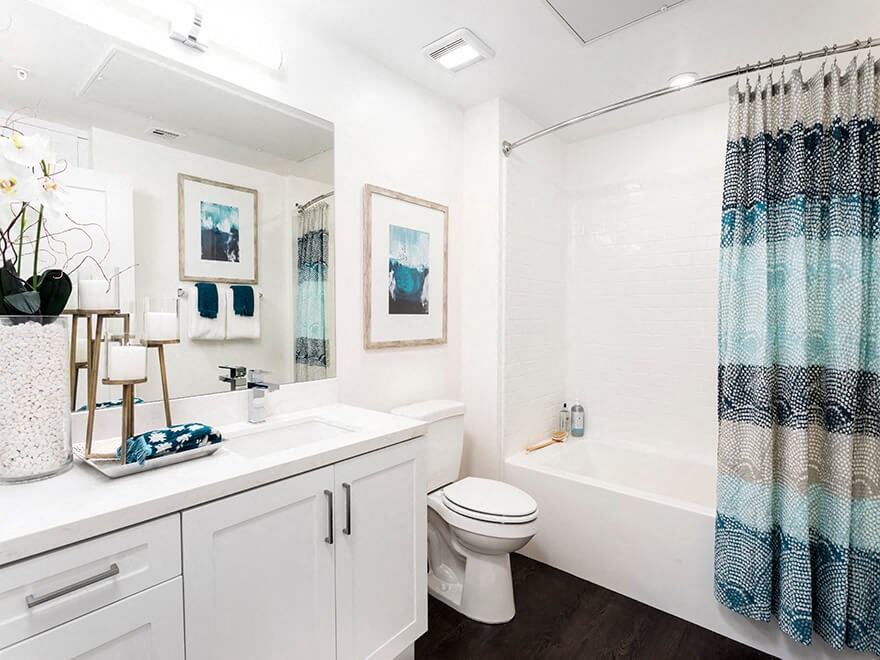 a white bathroom with a shower and a toilet