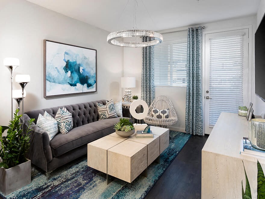 a living room with a couch and a coffee table