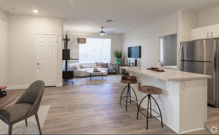 living room and kitchen