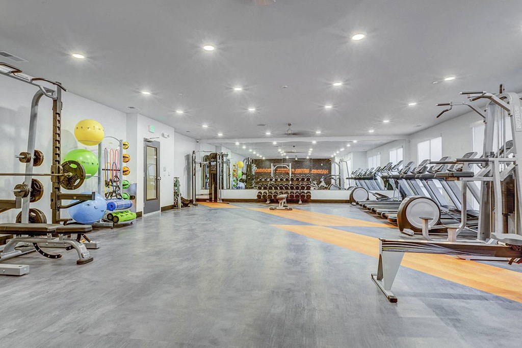the gym has weights machines and other exercise equipment