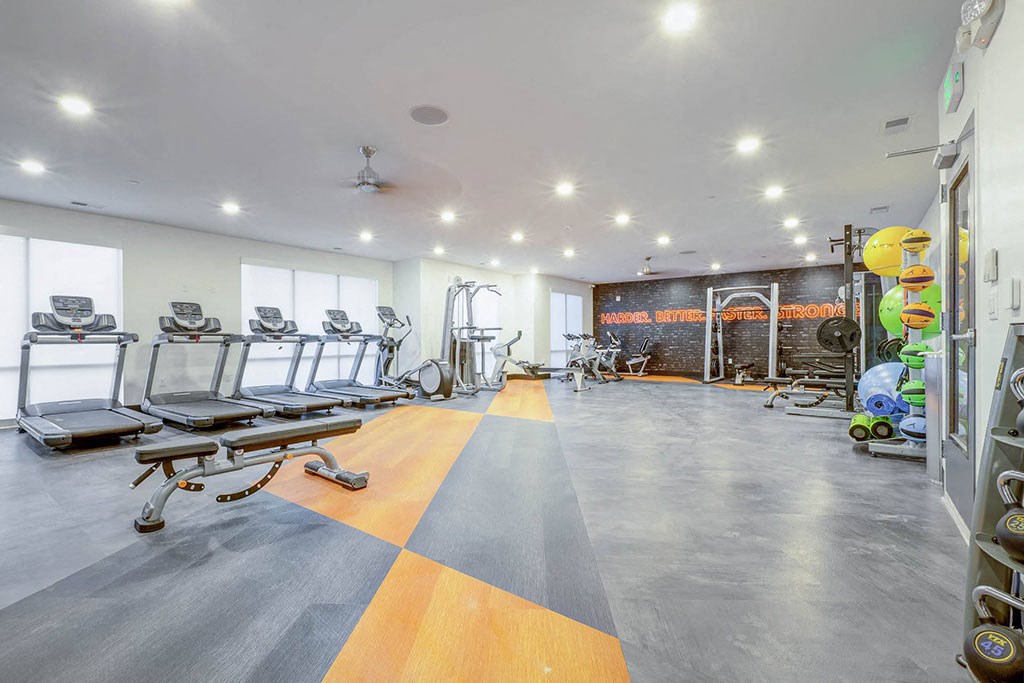 the gym at the flats at big tex apartments