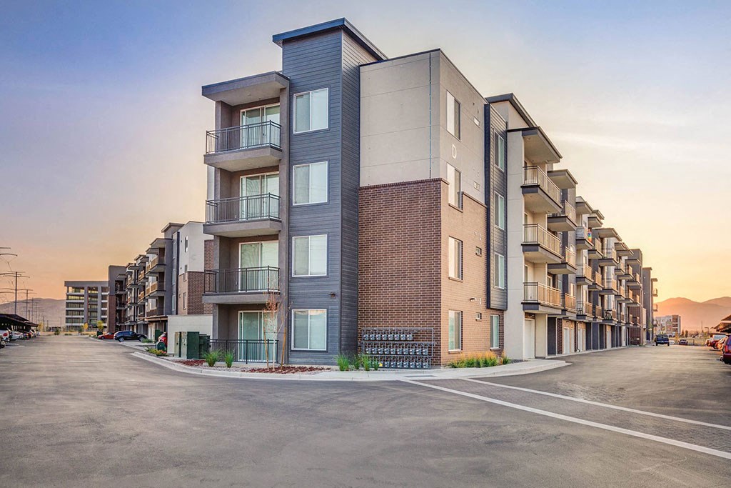 a building with a street in front of it