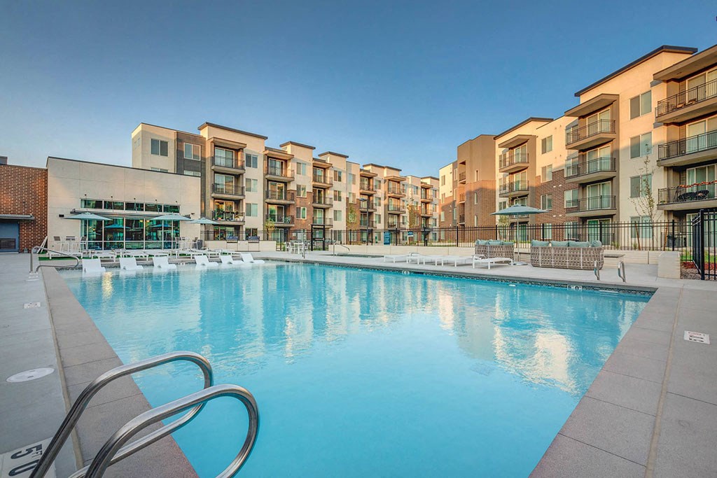 the swimming pool at the preserve at city center apartments