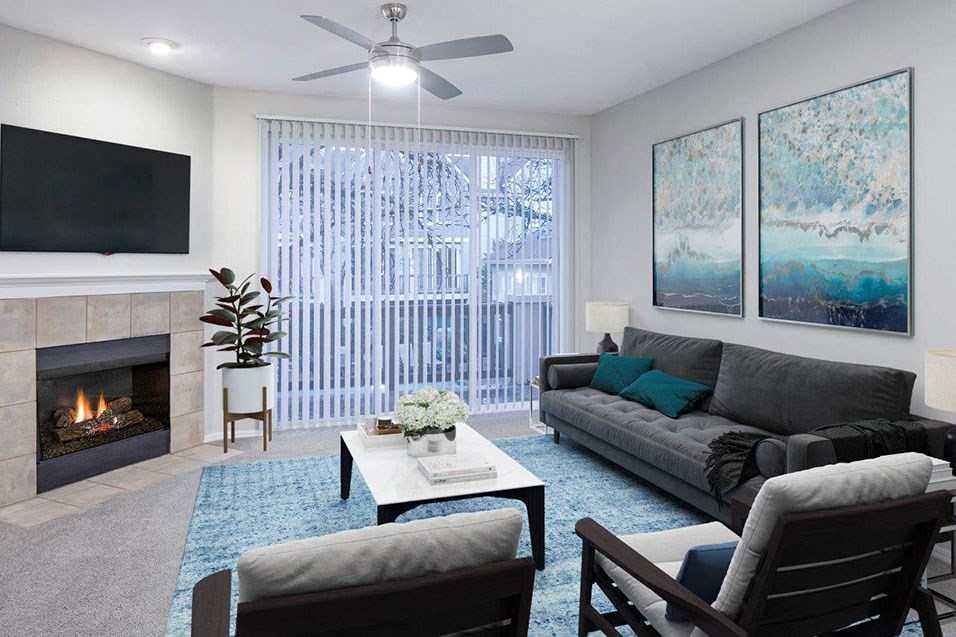 Living Room With TV at Lionsgate South, Oregon