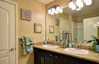 Dual Sink with Marble Countertop in Master Bathroom